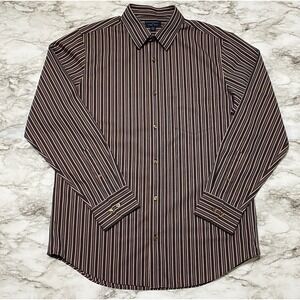 Banana Republic Slim Fit Non Iron Mens Dress Shirt‎ Sz 16-16 1/2 Brown Striped